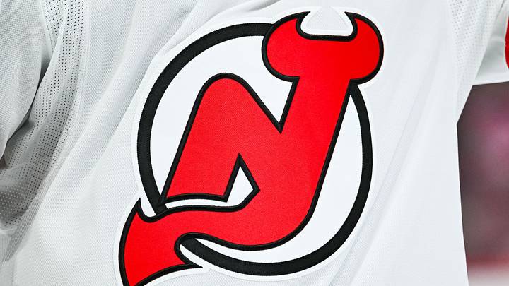 Feb 8, 2025; Montreal, Quebec, CAN; View of a New Jersey Devils logo on a jersey worn by a member of the team during the second period at Bell Centre. Feb 8, 2025; Montreal, Quebec, CAN; View of a New Jersey Devils logo on a jersey worn by a member of the team during the second period at Bell Centre.