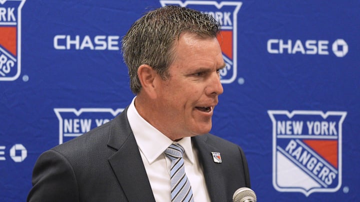 NY Rangers head coach Mike Sullivan is introduced during a press conference at the MSG Training Center in Tarrytown, New York May 8, 2025.
