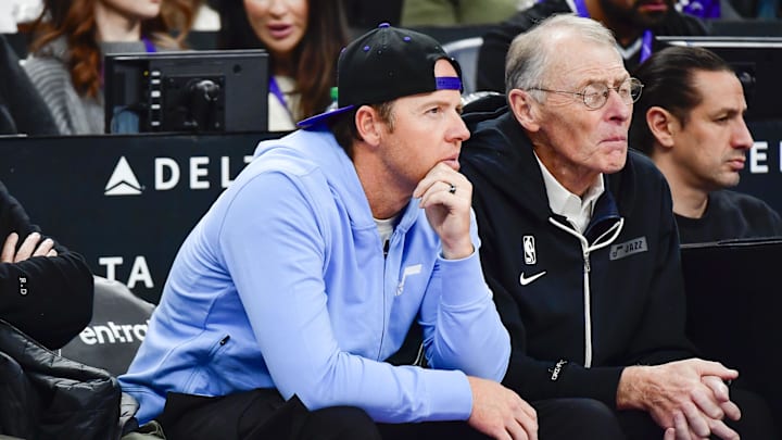 Dec 1, 2024; Salt Lake City, Utah, USA; Utah Jazz owner, Ryan Smith, on the sidelines against the Los Angeles Lakers during the second half at the Delta Center. Mandatory Credit: Christopher Creveling-Imagn Images