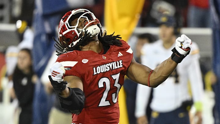 Nov 8, 2025; Louisville, Kentucky, USA; Louisville Cardinals defensive lineman Wesley Bailey (23) reacts after sacking California Golden Bears quarterback Jaron-Keawe Sagapolutele (3) during the second half at L&N Federal Credit Union Stadium. California defeated Louisville 29-26. Mandatory Credit: Jamie Rhodes-Imagn Images Nov 8, 2025; Louisville, Kentucky, USA; Louisville Cardinals defensive lineman Wesley Bailey (23) reacts after sacking California Golden Bears quarterback Jaron-Keawe Sagapolutele (3) during the second half at L&N Federal Credit Union Stadium. California defeated Louisville 29-26. Mandatory Credit: Jamie Rhodes-Imagn Images