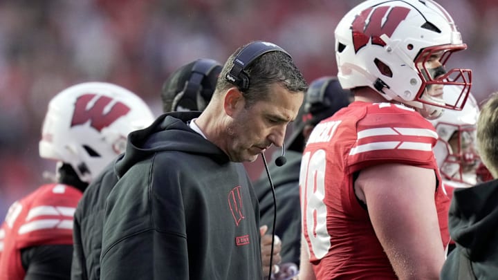 Wisconsin head coach Luke Fickell is shown during the first quarter of their game against Washington Saturday, November 8, 2025 at Camp Randall Stadium in Madison, Wisconsin.