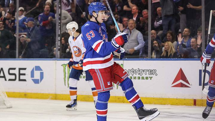 Oct 6, 2026; New York, New York, USA; New York Rangers center Cole Beaudoin (53) celebrates in the first period against the New York Islanders at Madison Square Garden. Mandatory Credit: Wendell Cruz-Imagn Images Oct 6, 2026; New York, New York, USA; New York Rangers center Cole Beaudoin (53) celebrates in the first period against the New York Islanders at Madison Square Garden. Mandatory Credit: Wendell Cruz-Imagn Images