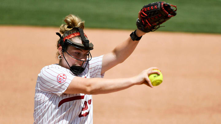 May 19 2024; Tuscaloosa, AL, USA; Alabama pitcher Jocelyn Briski (23) pitches during the regional championship at Rhoads Stadium Sunday. Alabama defeated Southeastern Louisiana 12-2 in 5 innings to advance to the Super Regional.