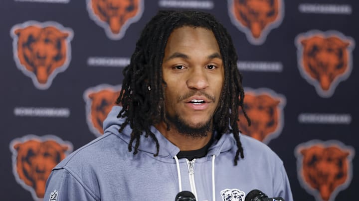 Chicago Bears wide receiver Luther Burden III speaks during the Rookie Minicamp at Halas Hall. Chicago Bears wide receiver Luther Burden III speaks during the Rookie Minicamp at Halas Hall.