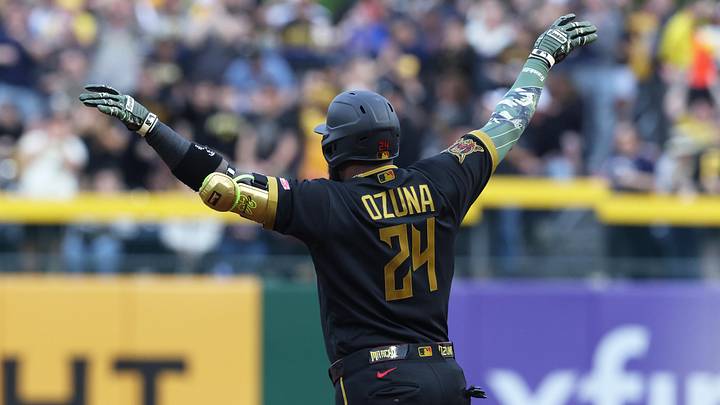 Pittsburgh Pirates designated hitter Marcell Ozuna. Pittsburgh Pirates designated hitter Marcell Ozuna.