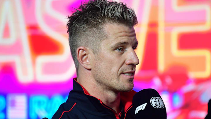 Nov 15, 2023; Las Vegas, Nevada, USA; Haas F1 driver Nico Hulkenberg of Germany speaks during media