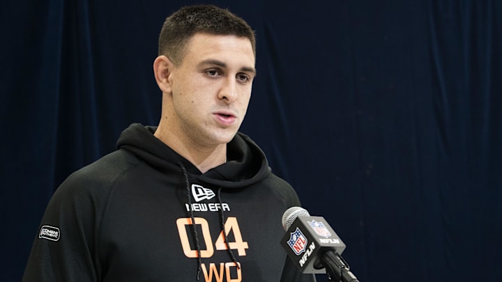 Feb 28, 2025; Indianapolis, IN, USA; TCU wideout Jack Bech answers questions at a press conference during the 2025 NFL Combine at Indiana Convention Center. Mandatory Credit: Stephanie Amador Blondet-Imagn Images Feb 28, 2025; Indianapolis, IN, USA; TCU wideout Jack Bech answers questions at a press conference during the 2025 NFL Combine at Indiana Convention Center. Mandatory Credit: Stephanie Amador Blondet-Imagn Images