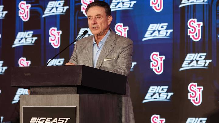 Oct 1, 2026; New York, NY, USA;  St. John's Red Storm head coach Rick Pitino speaks at 2026 Big East Media Day at Marriott Marquis.  Mandatory Credit: Wendell Cruz-Imagn Images