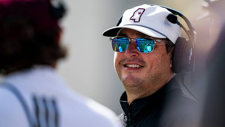 Mississippi State head coach Jeff Lebby smiles while standing on the sideline during a college football game between Mississippi State and Alabama at Davis Wade Stadium in Starkville, Miss., on Saturday, Oct. 3, 2026. Alabama defeated Mississippi State 56-23. Mississippi State head coach Jeff Lebby smiles while standing on the sideline during a college football game between Mississippi State and Alabama at Davis Wade Stadium in Starkville, Miss., on Saturday, Oct. 3, 2026. Alabama defeated Mississippi State 56-23.