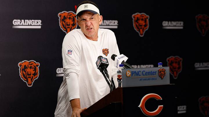Chicago Bears defensive coordinator Dennis Allen speaks during Chicago Bears Training Camp at Halas Hall. Mandatory Credit: Kamil Krzaczynski-Imagn Images