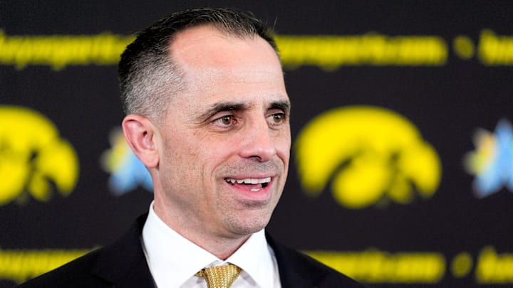Iowa head men's basketball coach Ben McCollum is pictured at his introductory press conference Tuesday, March 25, 2025 at Carver-Hawkeye Arena in Iowa City, Iowa.