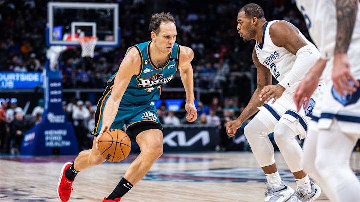 Dec 4, 2022; Detroit, Michigan, USA; Detroit Pistons forward Bojan Bogdanovic (44) drives with the
