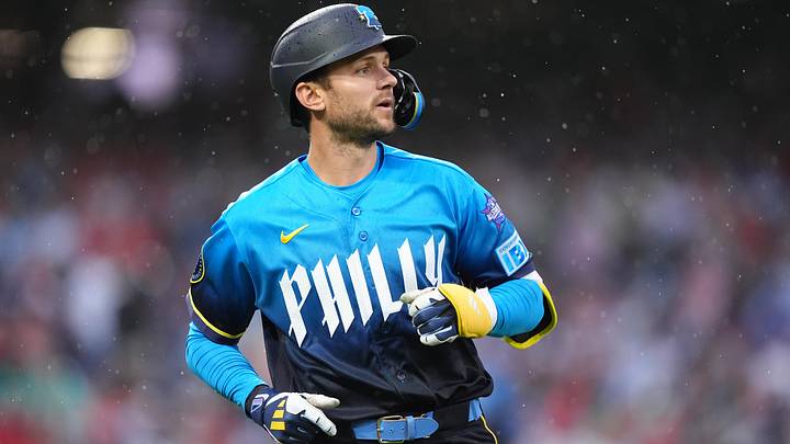 May 22, 2026; Philadelphia, Pennsylvania, USA; Philadelphia Phillies infielder Trea Turner (7) reacts after lining out against the Cleveland Guardians in the third inning at Citizens Bank Park.