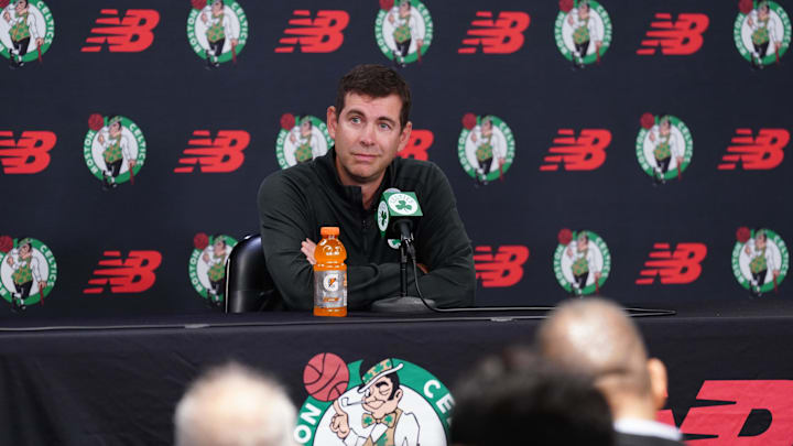 Sep 29, 2025; Boston, MA, USA; Boston Celtics president of basketball operations Brad Stevens talks to reporters during media day at the Auerbach Center. Mandatory Credit: David Butler II-Imagn Images Sep 29, 2025; Boston, MA, USA; Boston Celtics president of basketball operations Brad Stevens talks to reporters during media day at the Auerbach Center. Mandatory Credit: David Butler II-Imagn Images