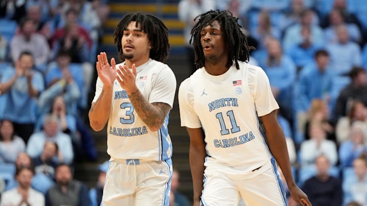 UNC basketball guards Elliot Cadeau and Ian Jackson