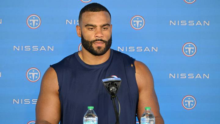 Jun 16, 2026; Nashville, TN, USA; Tennessee Titans defensive tackle Solomon Thomas (90) talks with the media post practice during day 1 of mini-camp at Vanderbilt Health Football Center. Mandatory Credit: Steve Roberts-Imagn Images Jun 16, 2026; Nashville, TN, USA; Tennessee Titans defensive tackle Solomon Thomas (90) talks with the media post practice during day 1 of mini-camp at Vanderbilt Health Football Center. Mandatory Credit: Steve Roberts-Imagn Images