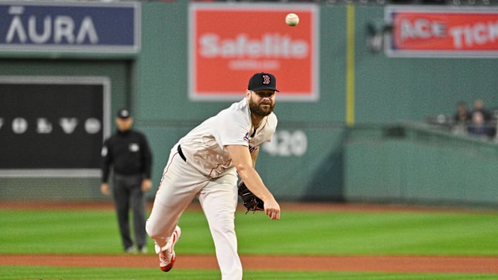 Sep 17, 2025; Boston, Massachusetts, USA; Boston Red Sox starting pitcher Lucas Giolito (54) pitches against the Athletics during the first inning at Fenway Park. Mandatory Credit: Eric Canha-Imagn Images