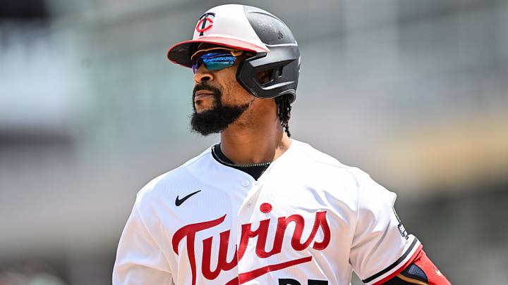 Minnesota Twins designated hitter Byron Buxton (25) looks on against the Colorado Rockies during the fourth inning at Target Field. Mandatory Credit: Jeffrey Becker-Imagn Images