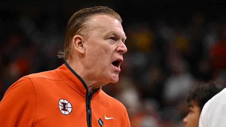 Mar 28, 2026; Houston, TX, USA; Illinois Fighting Illini head coach Brad Underwood reacts in the first half against the Iowa Hawkeyes during an Elite Eight game of the South Regional of the men's 2026 NCAA Tournament at Toyota Center. Mandatory Credit: Maria Lysaker-Imagn Images Mar 28, 2026; Houston, TX, USA; Illinois Fighting Illini head coach Brad Underwood reacts in the first half against the Iowa Hawkeyes during an Elite Eight game of the South Regional of the men's 2026 NCAA Tournament at Toyota Center. Mandatory Credit: Maria Lysaker-Imagn Images