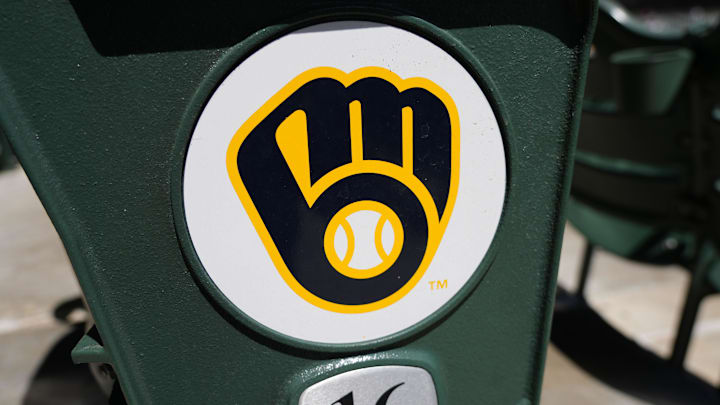May 26, 2025; Milwaukee, Wisconsin, USA; General view of a Milwaukee Brewers logo during warmups prior the game against the Boston Red Sox at American Family Field. Mandatory Credit: Jeff Hanisch-Imagn Images May 26, 2025; Milwaukee, Wisconsin, USA; General view of a Milwaukee Brewers logo during warmups prior the game against the Boston Red Sox at American Family Field. Mandatory Credit: Jeff Hanisch-Imagn Images