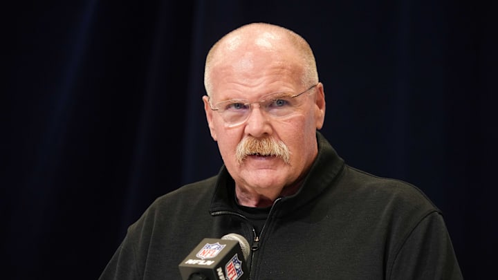 Feb 25, 2025; Indianapolis, IN, USA; Kansas City Chiefs oach Andy Reid speaks during the NFL Scouting Combine at the Indiana Convention Center. Mandatory Credit: Kirby Lee-Imagn Images Feb 25, 2025; Indianapolis, IN, USA; Kansas City Chiefs oach Andy Reid speaks during the NFL Scouting Combine at the Indiana Convention Center. Mandatory Credit: Kirby Lee-Imagn Images