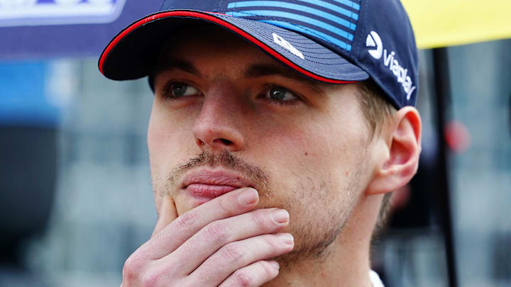 May 4, 2024; Miami Gardens, Florida, USA; Red Bull Racing driver Max Verstappen (1) on the grid before the F1 Sprint Race at Miami International Autodrome. Mandatory Credit: John David Mercer-Imagn Images