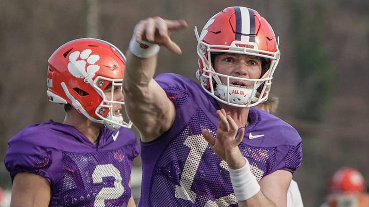 Clemson quarterback Christopher Vizzina (17) throws during Spring football practice at the Reeves Football Complex in Clemson, SC Wednesday, March 4, 2026. Clemson quarterback Christopher Vizzina (17) throws during Spring football practice at the Reeves Football Complex in Clemson, SC Wednesday, March 4, 2026.
