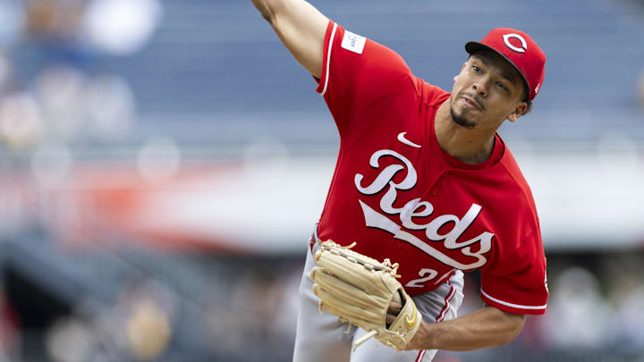 May 3, 2026; Pittsburgh, Pennsylvania, USA;  Cincinnati Reds starting pitcher Chase Burns (26) throws his first pitch against the Pittsburgh Pirates during the first inning at PNC Park. Mandatory Credit: Scott Galvin-Imagn Images