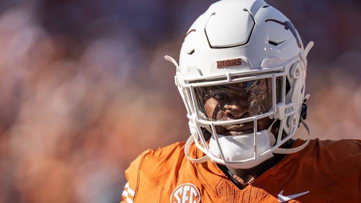 Texas Longhorns linebacker Colin Simmons (11) exits the field at halftime as the Texas Longhorns take on Mississippi State at Darrell K Royal-Texas Memorial Stadium in Austin Saturday, Sept. 28, 2024. Texas Longhorns linebacker Colin Simmons (11) exits the field at halftime as the Texas Longhorns take on Mississippi State at Darrell K Royal-Texas Memorial Stadium in Austin Saturday, Sept. 28, 2024.