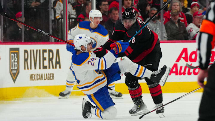 Dec 2, 2023; Raleigh, North Carolina, USA; Carolina Hurricanes defenseman Brady Skjei (76) checks