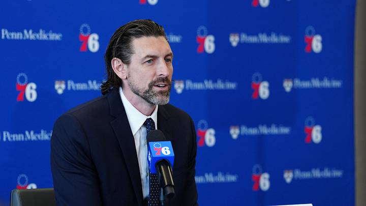 Mike Gansey speaks as the Philadelphia 76ers introduce him as their new President of Basketball Operations on June 8, 2026 at The Penn Medicine Philadelphia 76ers Training Complex in Camden, New Jersey on June 8, 2026. Mike Gansey speaks as the Philadelphia 76ers introduce him as their new President of Basketball Operations on June 8, 2026 at The Penn Medicine Philadelphia 76ers Training Complex in Camden, New Jersey on June 8, 2026.