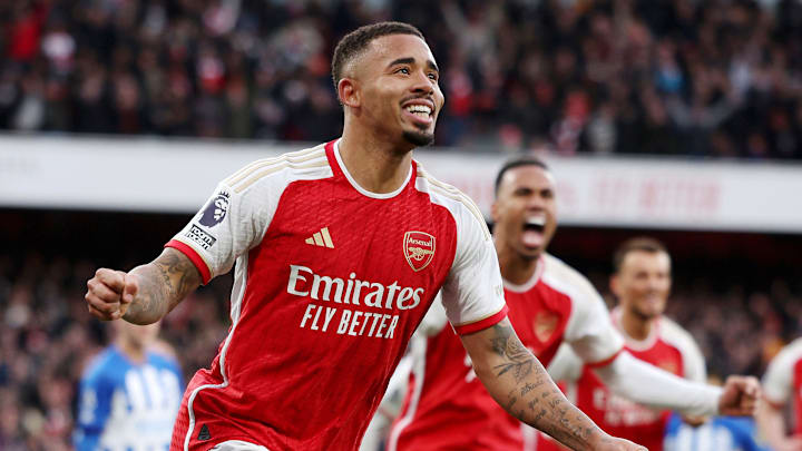 Gabriel Jesus celebrate scoring Arsenal's opener against Brighton on Sunday