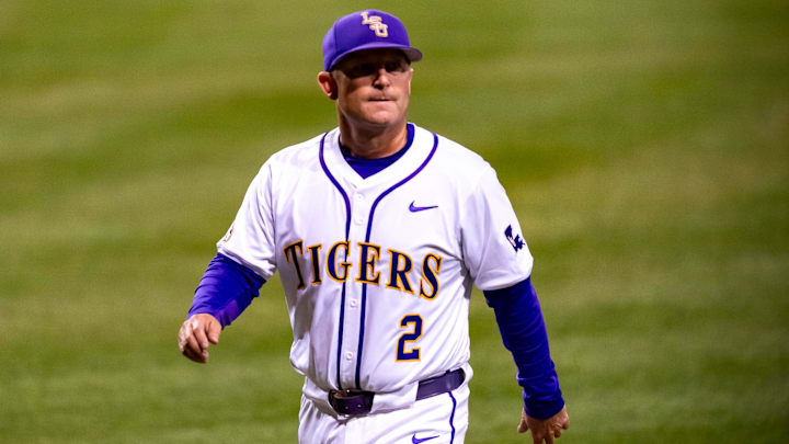 Tigers Herad Coach Jay Johnson as the LSU Tigers take on the Vanderbilt Commodores at Alex Box Stadium in Baton Rouge LA. Friday, April 5, 2024.