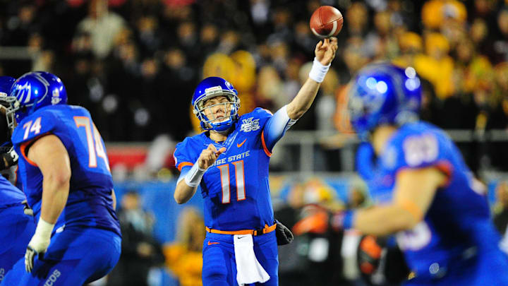 Dec. 22, 2011; Boise State Broncos quarterback (11) Kellen Moore against the Arizona State Sun Devils during the 2011 Las Vegas Bowl