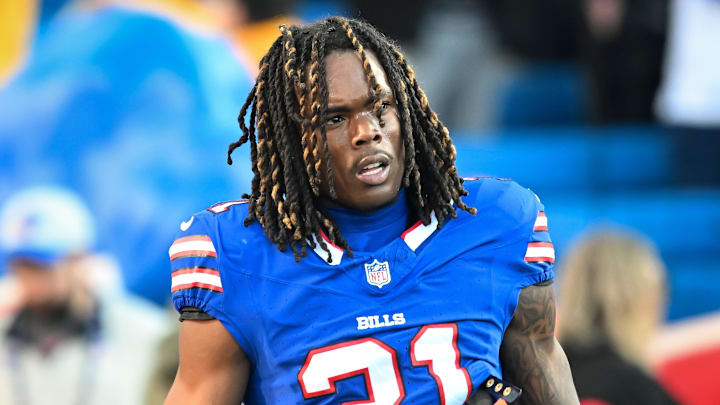 Nov 2, 2025; Orchard Park, New York, USA; Buffalo Bills cornerback Maxwell Hairston (31) warms up before a game against the Kansas City Chiefs at Highmark Stadium. 