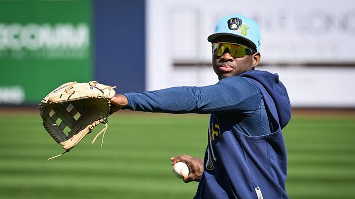 Milwaukee Brewers outfielder Luis Lara plays catch during spring training workouts Tuesday, February 17, 2026, at American Family Fields of Phoenix in Phoenix, Arizona. Milwaukee Brewers outfielder Luis Lara plays catch during spring training workouts Tuesday, February 17, 2026, at American Family Fields of Phoenix in Phoenix, Arizona.