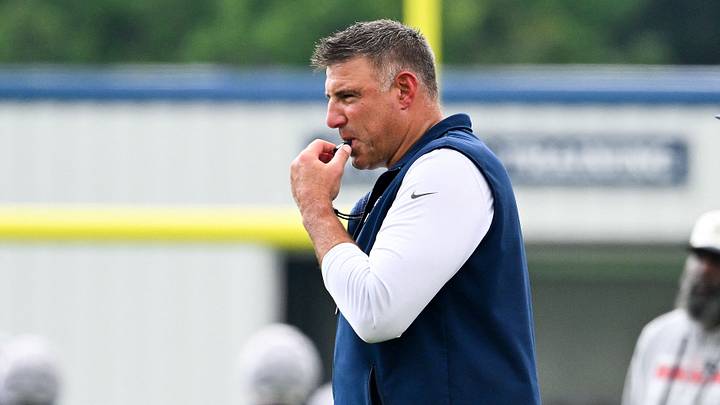 Jul 28, 2026; Foxborough, MA, USA; New England Patriots head coach Mike Vrabel blows his whistle during training camp at Gillette Stadium. Mandatory Credit: Eric Canha-Imagn Images Jul 28, 2026; Foxborough, MA, USA; New England Patriots head coach Mike Vrabel blows his whistle during training camp at Gillette Stadium. Mandatory Credit: Eric Canha-Imagn Images