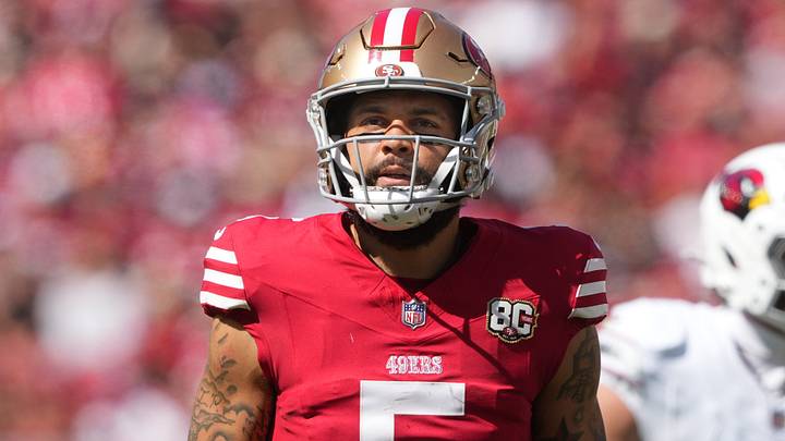 Sep 27, 2026; Santa Clara, California, USA; San Francisco 49ers wide receiver Mike Evans (5) during the second quarter against the Arizona Cardinals at Levi's Stadium. 