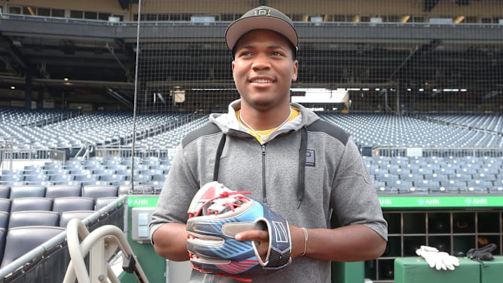 Pittsburgh Pirates first-round draft pick Termarr Johnson,  the fourth overall player drafted in the 2022 MLB Draft, enters the dugout for batting practice before the Pirates host the Philadelphia Phillies at PNC Park. 