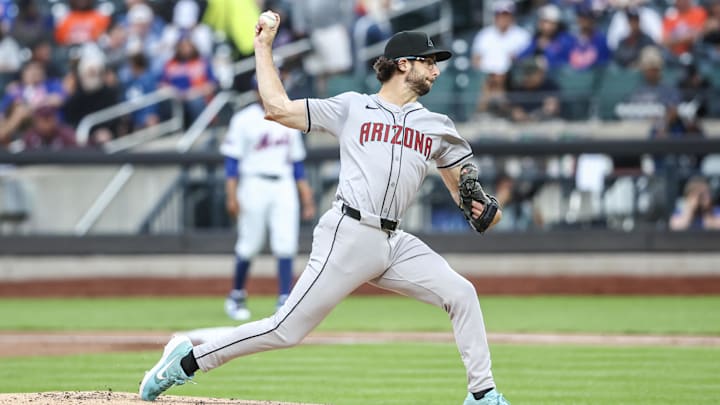 May 30, 2024; New York City, New York, USA; Arizona Diamondbacks starting pitcher Zac Gallen (23) pitches in the first inning against the New York Mets at Citi Field. Mandatory Credit: Wendell Cruz-USA TODAY Sports