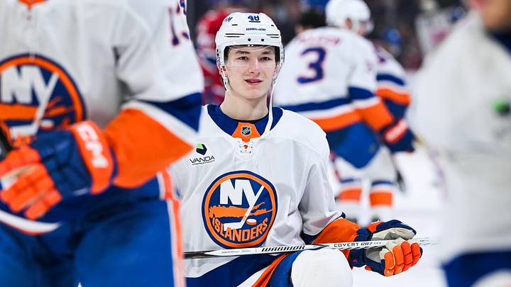 Mar 21, 2026; Montreal, Quebec, CAN; New York Islanders defenseman Matthew Schaefer (48) looks on during warm-up before the game against the Montreal Canadiens at Bell Centre. Mandatory Credit: David Kirouac-Imagn Images Mar 21, 2026; Montreal, Quebec, CAN; New York Islanders defenseman Matthew Schaefer (48) looks on during warm-up before the game against the Montreal Canadiens at Bell Centre. Mandatory Credit: David Kirouac-Imagn Images