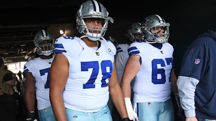 Dallas Cowboys offensive tackle Terence Steele and center Brock Hoffman 