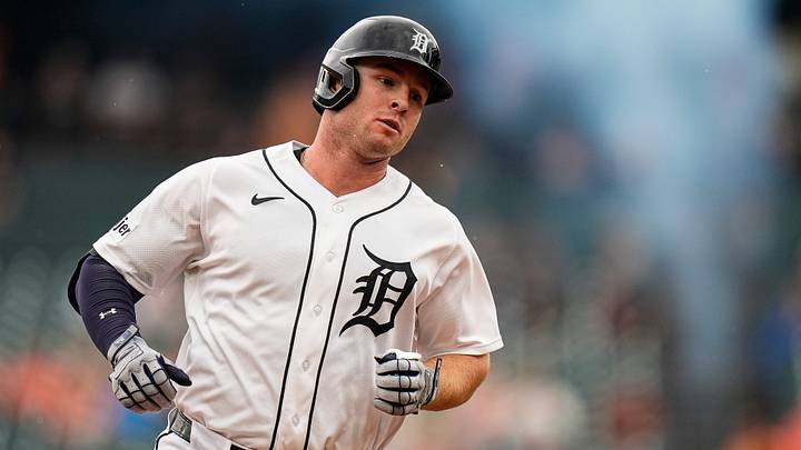 Detroit Tigers first baseman Colt Keith (33) bats a two run home run against Minnesota Twins during the first inning at Comerica Park in Detroit on Wednesday, Sept. 9, 2026. Detroit Tigers first baseman Colt Keith (33) bats a two run home run against Minnesota Twins during the first inning at Comerica Park in Detroit on Wednesday, Sept. 9, 2026.
