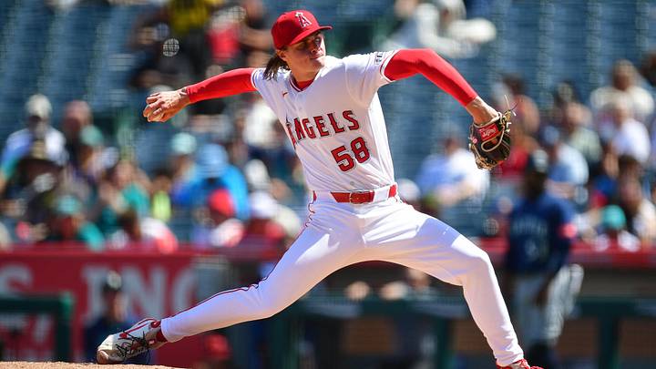 Apr 5, 2026; Anaheim, California, USA; Los Angeles Angels pitcher George Klassen (58) throws against the Seattle Mariners during the third inning at Angel Stadium. Mandatory Credit: Gary A. Vasquez-Imagn Images Apr 5, 2026; Anaheim, California, USA; Los Angeles Angels pitcher George Klassen (58) throws against the Seattle Mariners during the third inning at Angel Stadium. Mandatory Credit: Gary A. Vasquez-Imagn Images
