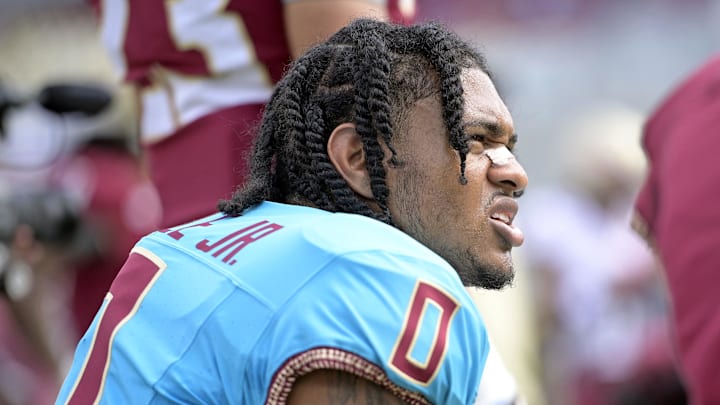 Apr 20, 2024; Tallahassee, Florida, USA; Florida State Seminoles defensive back Earl Little Jr (0) during the Spring Showcase at Doak S. Campbell Stadium. Mandatory Credit: Melina Myers-USA TODAY Sports