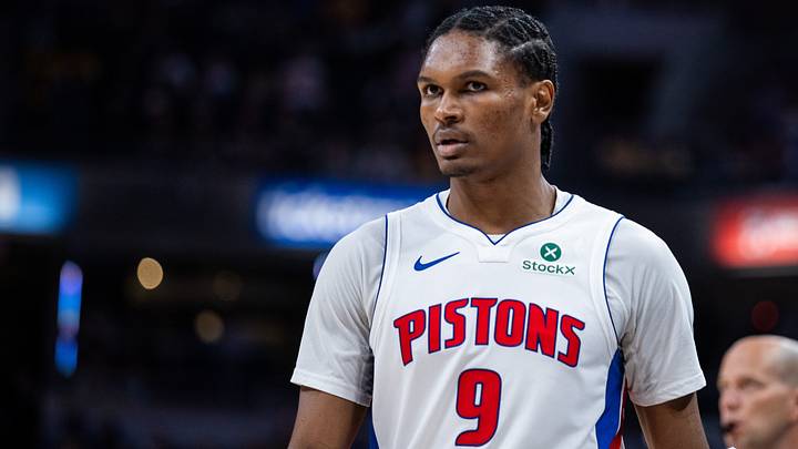 Apr 12, 2026; Indianapolis, Indiana, USA; Detroit Pistons guard Ausar Thompson (9) in the second half against the Indiana Pacers at Gainbridge Fieldhouse. Mandatory Credit: Trevor Ruszkowski-Imagn Images Apr 12, 2026; Indianapolis, Indiana, USA; Detroit Pistons guard Ausar Thompson (9) in the second half against the Indiana Pacers at Gainbridge Fieldhouse. Mandatory Credit: Trevor Ruszkowski-Imagn Images