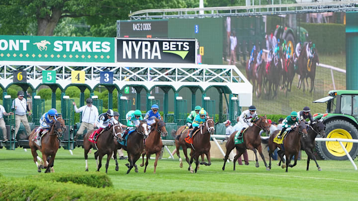 Jun 8, 2024; Saratoga Springs, NY, USA; A general view of the start of race two at Saratoga Race Course. 