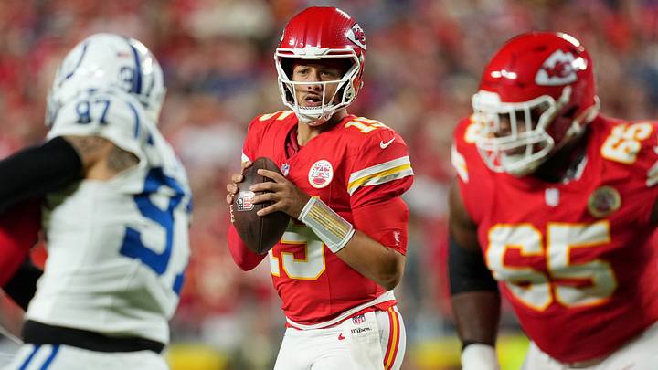 Sep 20, 2026; Kansas City, Missouri, USA; Kansas City Chiefs quarterback Patrick Mahomes (15) looks to pass the ball against the Indianapolis Colts during the first quarter at GEHA Field at Arrowhead Stadium. Mandatory Credit: Jay Biggerstaff-Imagn Images Sep 20, 2026; Kansas City, Missouri, USA; Kansas City Chiefs quarterback Patrick Mahomes (15) looks to pass the ball against the Indianapolis Colts during the first quarter at GEHA Field at Arrowhead Stadium. Mandatory Credit: Jay Biggerstaff-Imagn Images