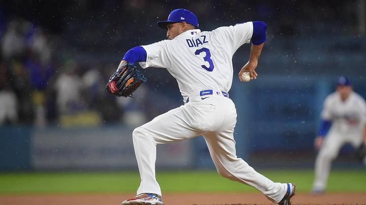 Mar 31, 2026; Los Angeles, California, USA; Los Angeles Dodgers pitcher Edwin Diaz (3) throws against the Cleveland Guardians during the ninth inning at Dodger Stadium. Mandatory Credit: Gary A. Vasquez-Imagn Images Mar 31, 2026; Los Angeles, California, USA; Los Angeles Dodgers pitcher Edwin Diaz (3) throws against the Cleveland Guardians during the ninth inning at Dodger Stadium. Mandatory Credit: Gary A. Vasquez-Imagn Images