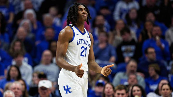 Jan 7, 2026; Lexington, Kentucky, USA; Kentucky Wildcats forward Jayden Quaintance (21) reacts during the second half against the Missouri Tigers at Rupp Arena at Central Bank Center. Jan 7, 2026; Lexington, Kentucky, USA; Kentucky Wildcats forward Jayden Quaintance (21) reacts during the second half against the Missouri Tigers at Rupp Arena at Central Bank Center.